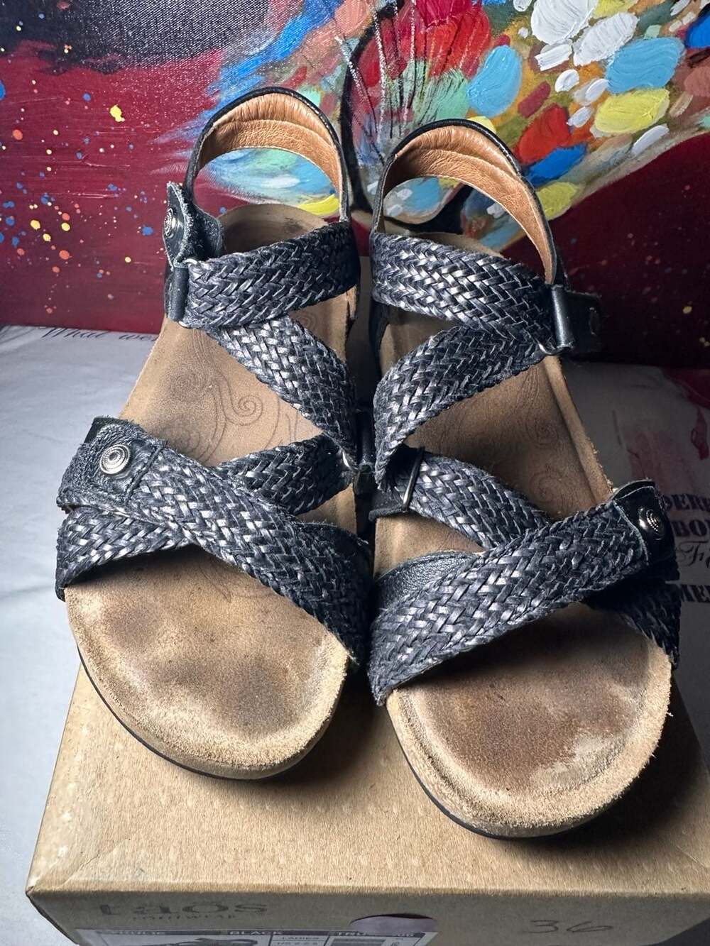 Taos Trulie Women's Black Braided Leather Wedge Sandals